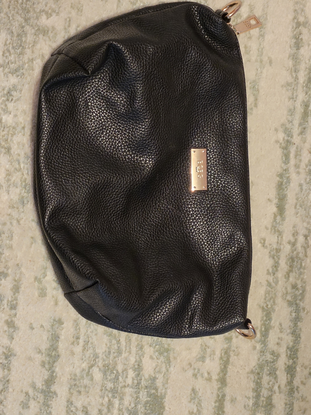 BCBG Black Pebbled Leather Handbag with Gold Plate Logo- Missing Strap